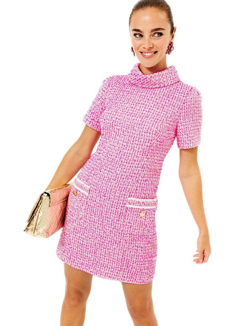 Lilly Pulitzer Tiessa Short Sleeve Boucle Shift Dress in Pink Palms NWT - Size 2 - Picture 5 of 9